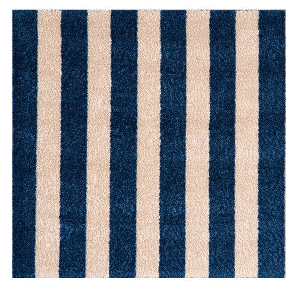 2' X 3' Navy And Sand Striped Tufted Washable Non Skid Area Rug