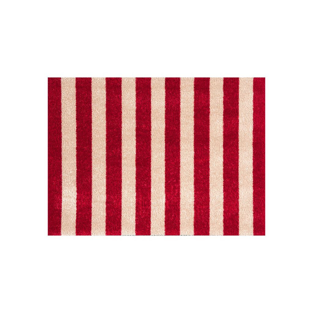 2' X 3' Red And Sand Striped Tufted Washable Non Skid Area Rug