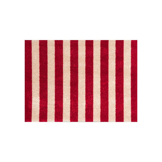 2' X 3' Red And Sand Striped Tufted Washable Non Skid Area Rug