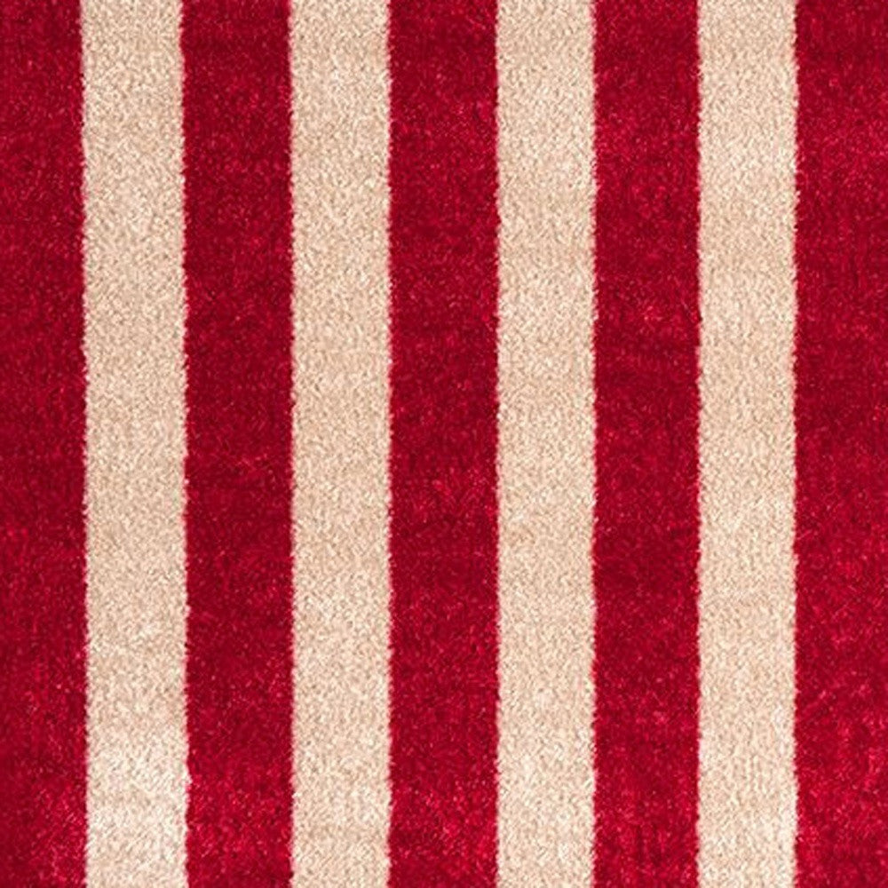 2' X 3' Red And Sand Striped Tufted Washable Non Skid Area Rug