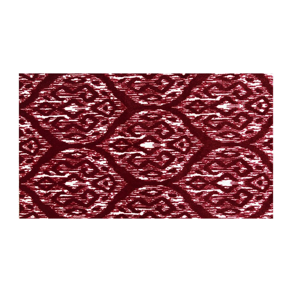 2' X 4' Red And White Ikat Tufted Washable Non Skid Area Rug