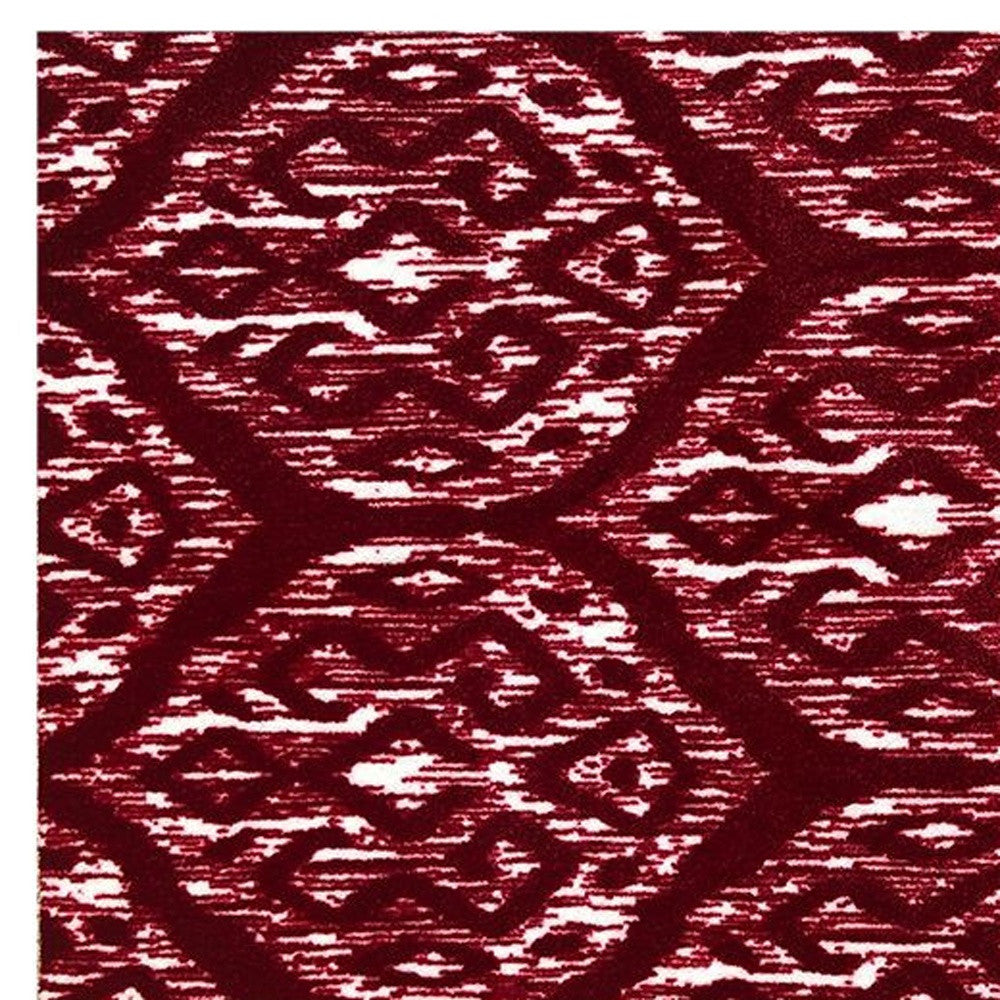 2' X 4' Red And White Ikat Tufted Washable Non Skid Area Rug