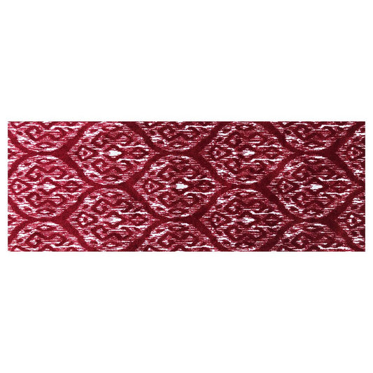 2' X 6' Red And White Ikat Tufted Washable Non Skid Area Rug