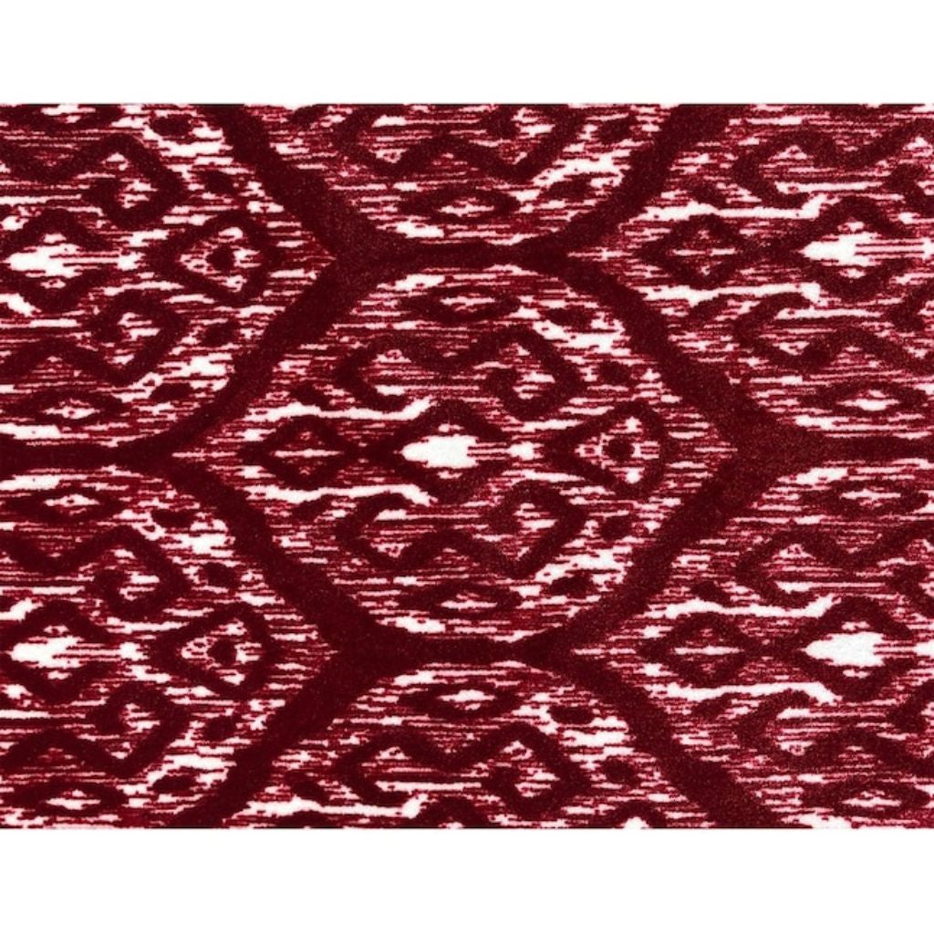 2' X 3' Red and White Ikat Printed Washable Non Skid Area Rug