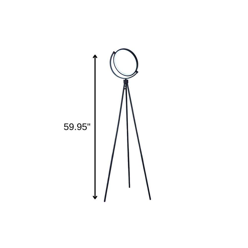 60" Black LED Tripod Floor Lamp With Black Metal Novelty Shade