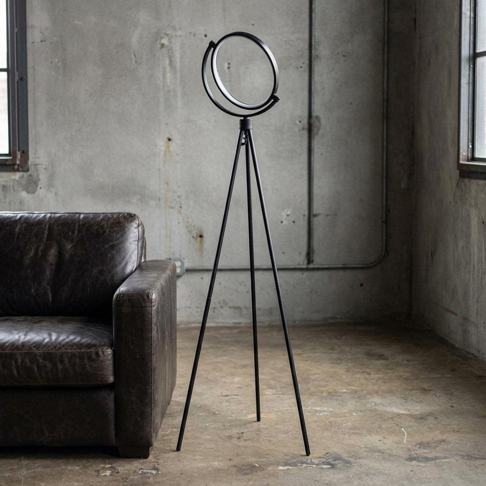 60" Black LED Tripod Floor Lamp With Black Metal Novelty Shade