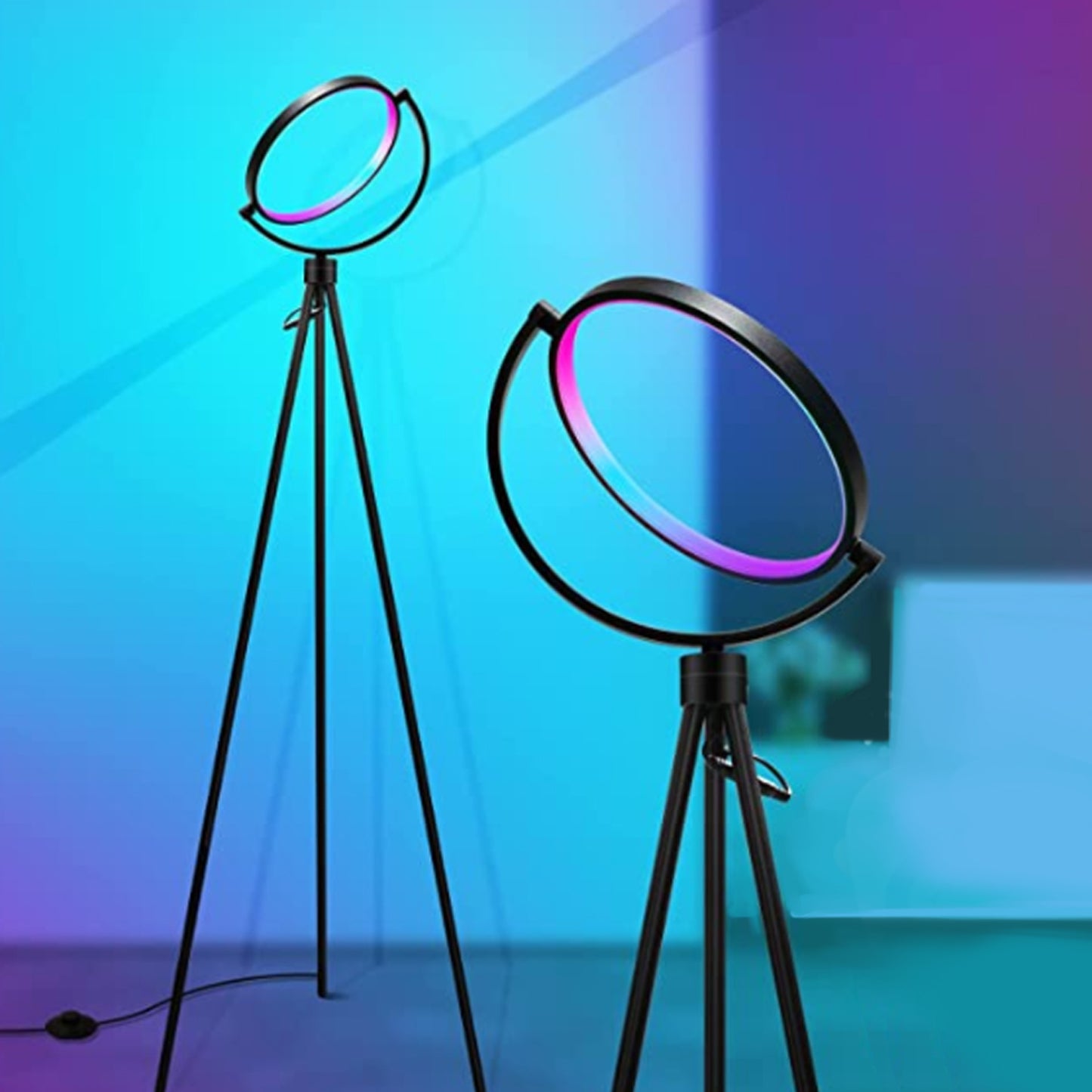 60" Black LED Tripod Color Changing Floor Lamp With Globe