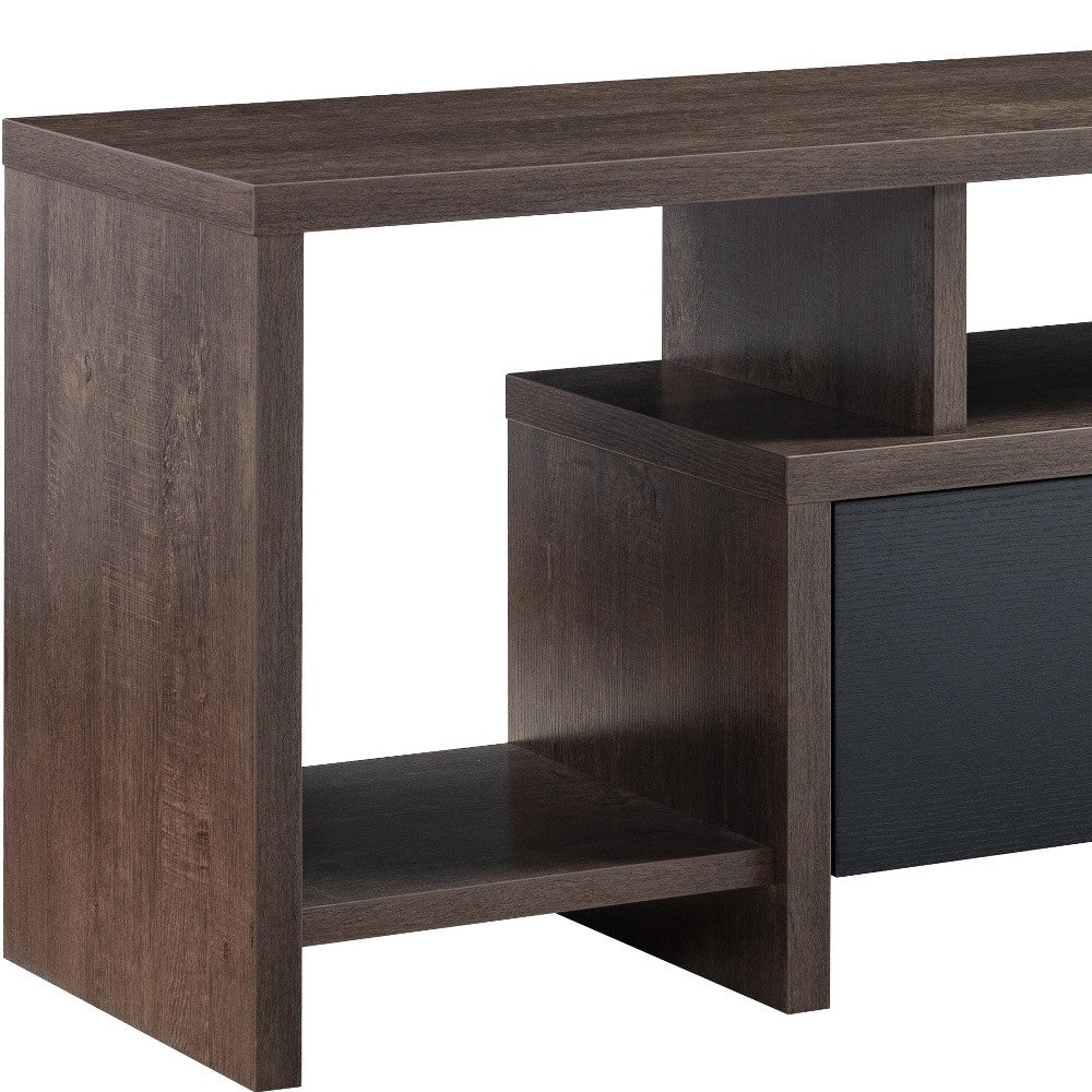 60" Walnut Oak And Black Manufactured Wood Cabinet Enclosed Storage TV Stand