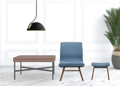 22" Blue And Brown Upholstered Lounge Chair With Ottoman