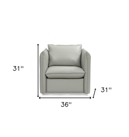 36" Gray And Silver Genuine Leather Swivel Lounge Chair