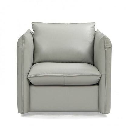 36" Gray And Silver Genuine Leather Swivel Lounge Chair