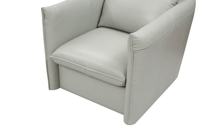 36" Gray And Silver Genuine Leather Swivel Lounge Chair