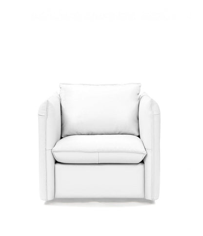 36" White And Silver Genuine Leather Swivel Lounge Chair