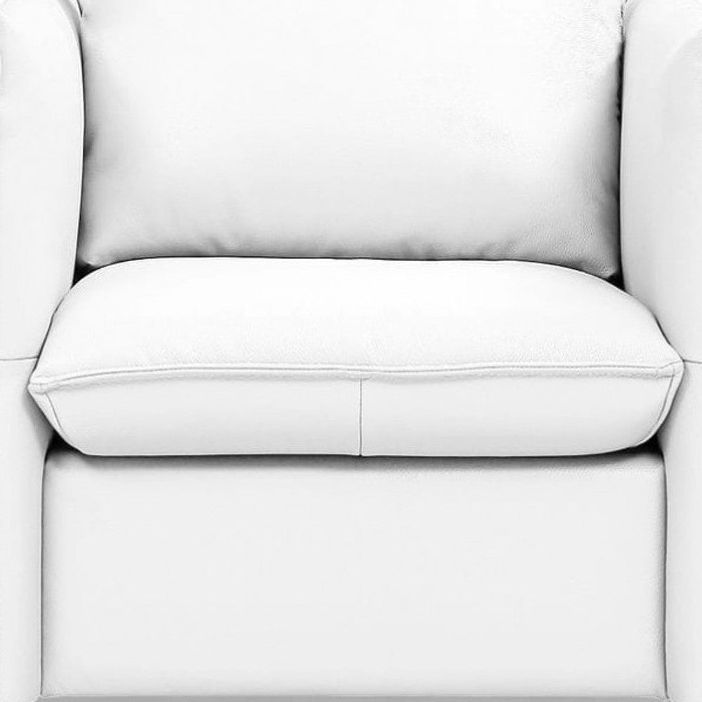 36" White Genuine Leather And Silver Swivel Accent Chair