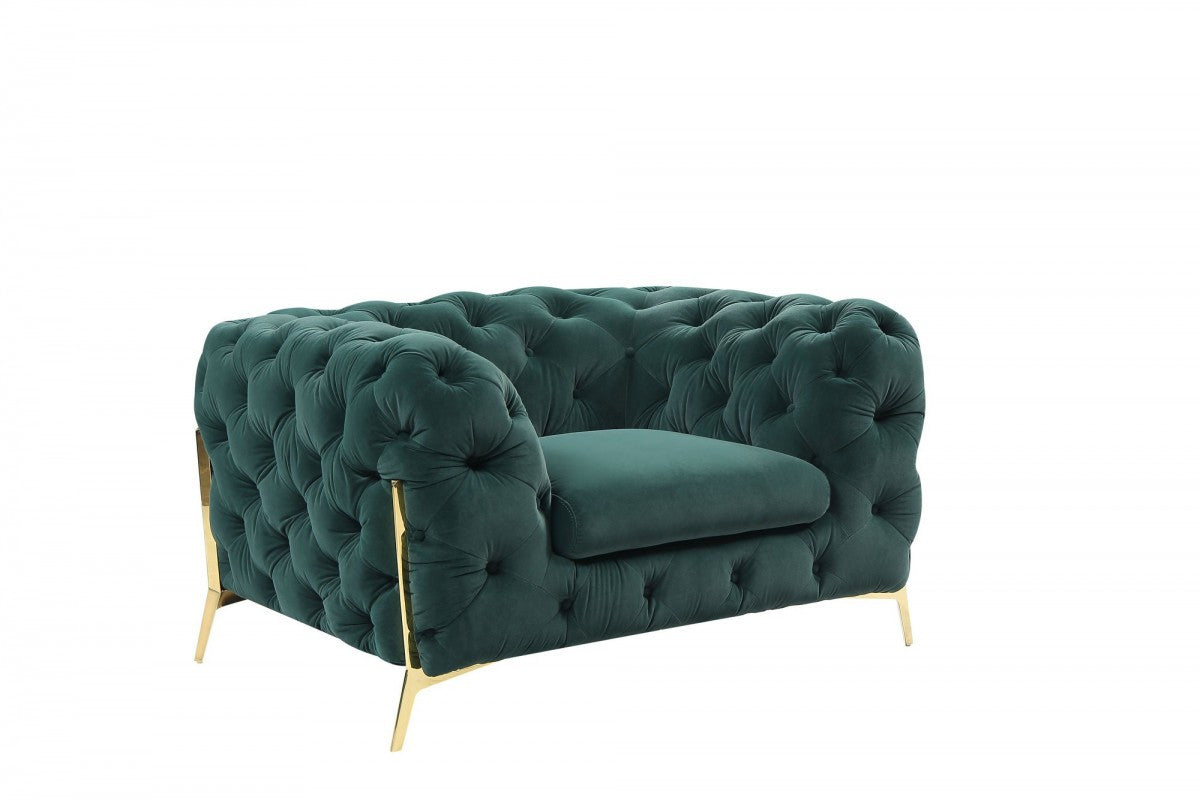 50" Green And Gold Velvet Tufted Club Chair