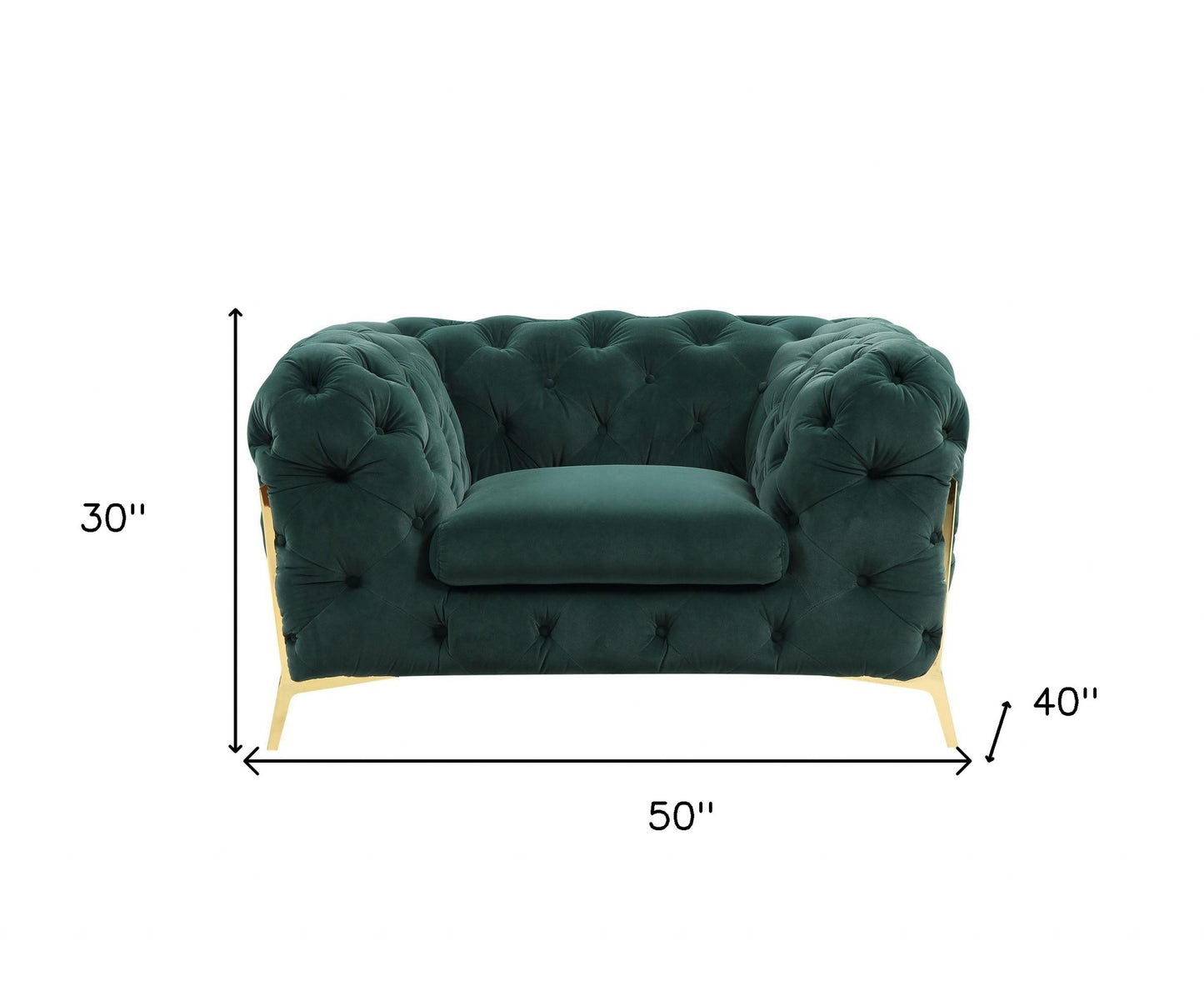 50" Green And Gold Velvet Tufted Club Chair