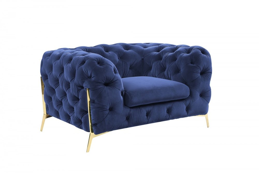 50" blue and gold velvet tufted lounge chair