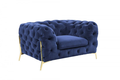 50" blue and gold velvet tufted lounge chair