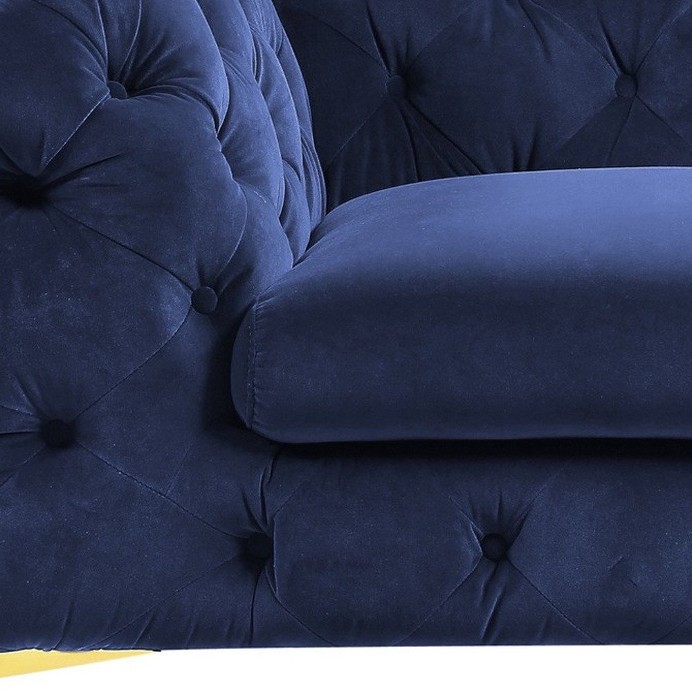 50" Blue and Gold Velvet Tufted Lounge Chair