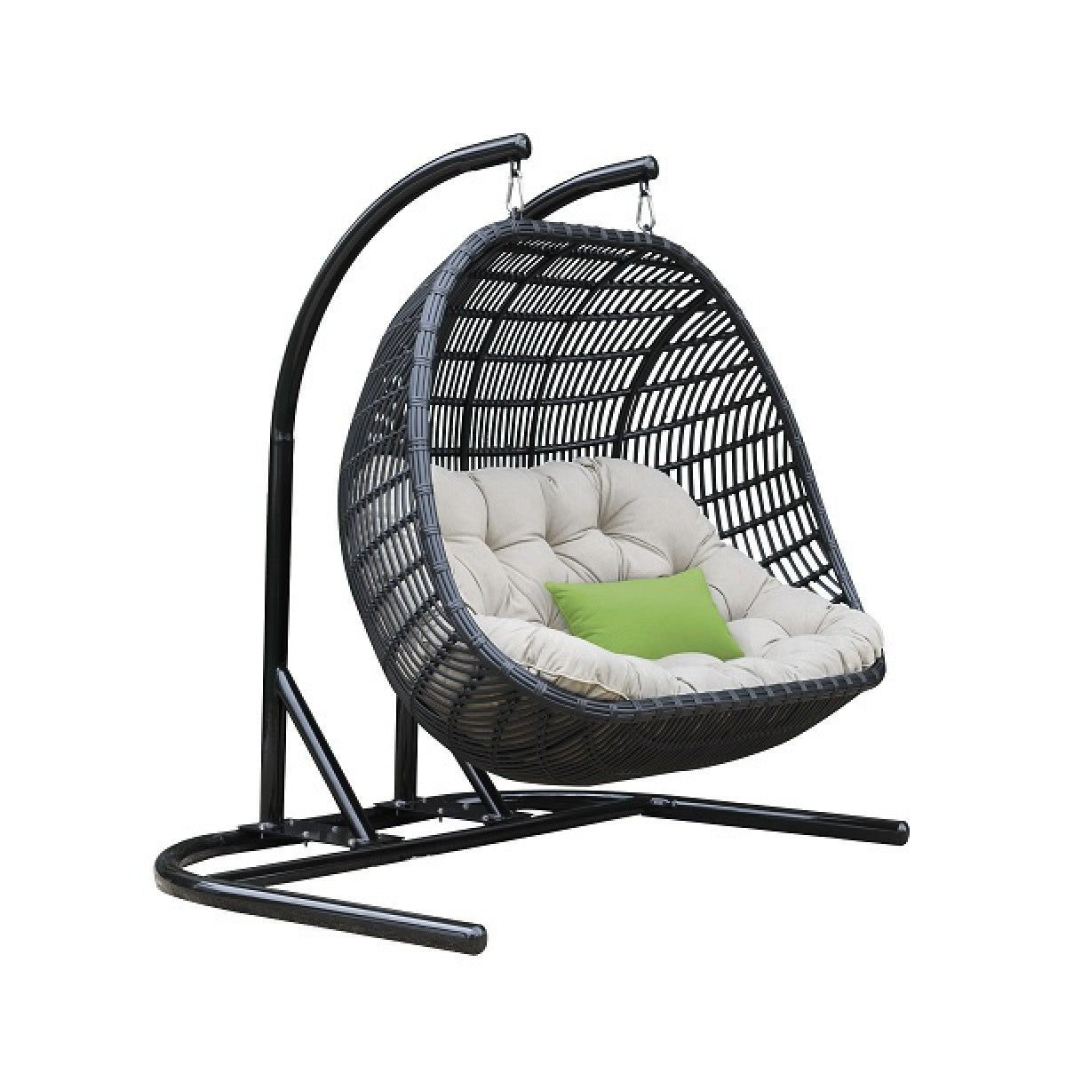 69" Beige and Black Aluminum Indoor Outdoor Swing Chair with Beige Cushion