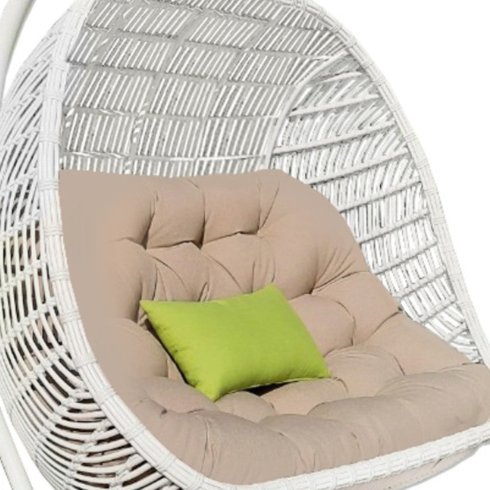 69" Beige and White Metal Indoor Outdoor Swing Chair with Beige Cushion