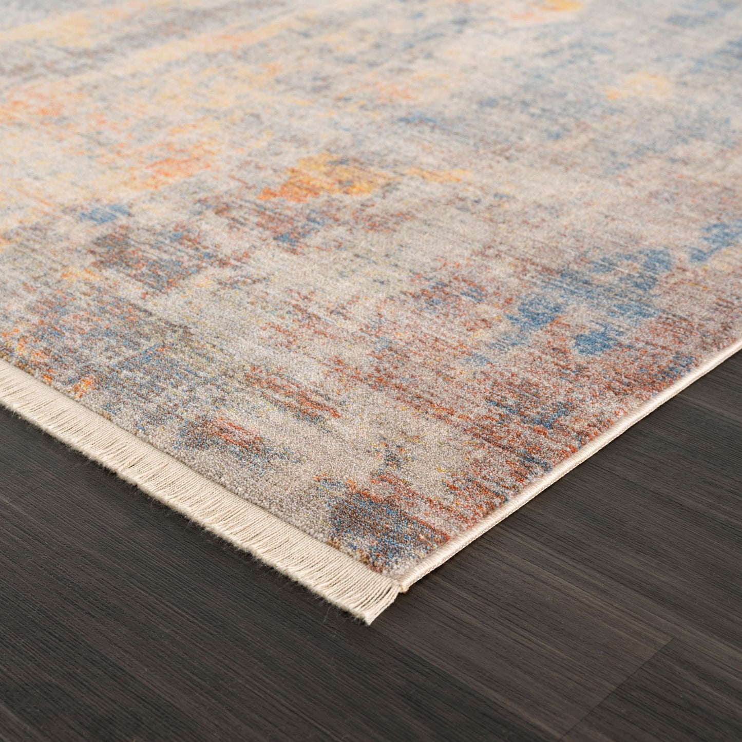 4' X 6' Gray Beige Blue And Yellow Abstract Power Loom Distressed Stain Resistant Area Rug