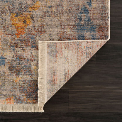 4' X 6' Gray Beige Blue And Yellow Abstract Power Loom Distressed Stain Resistant Area Rug
