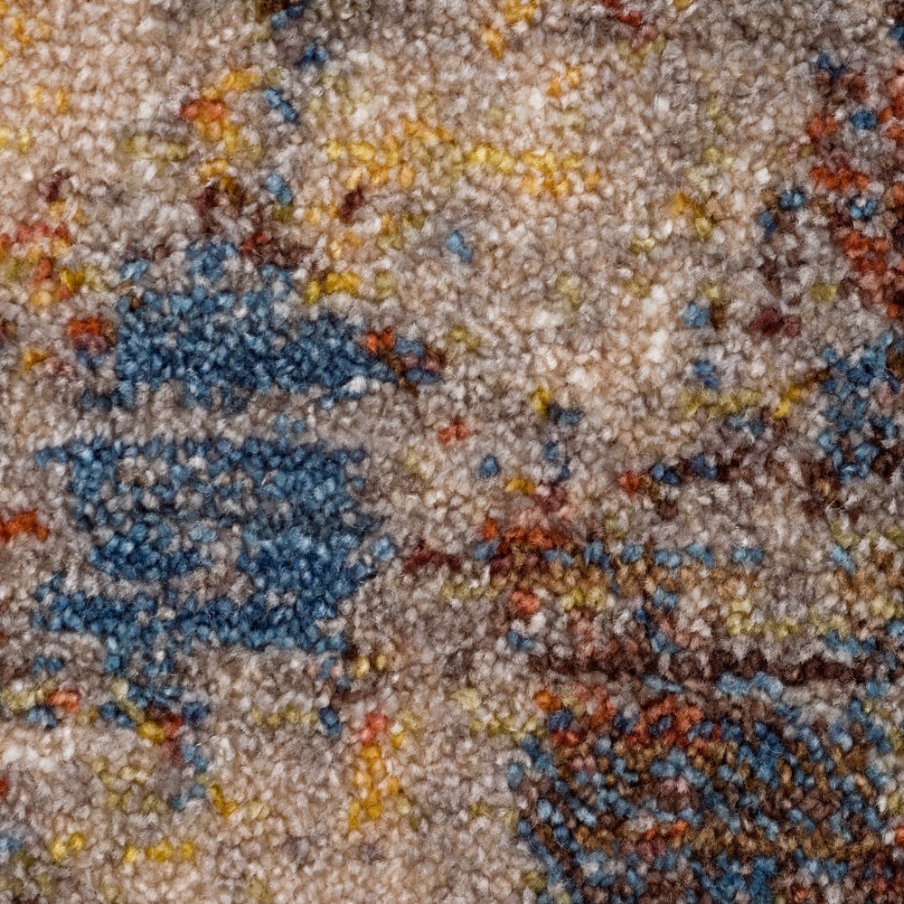 8' X 10' Gray Beige Blue And Yellow Abstract Power Loom Distressed Stain Resistant Area Rug