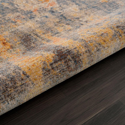 8' X 10' Gray Beige Blue And Yellow Abstract Power Loom Distressed Stain Resistant Area Rug
