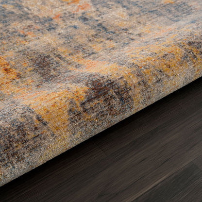 8' X 10' Gray Beige Blue And Yellow Abstract Power Loom Distressed Stain Resistant Area Rug