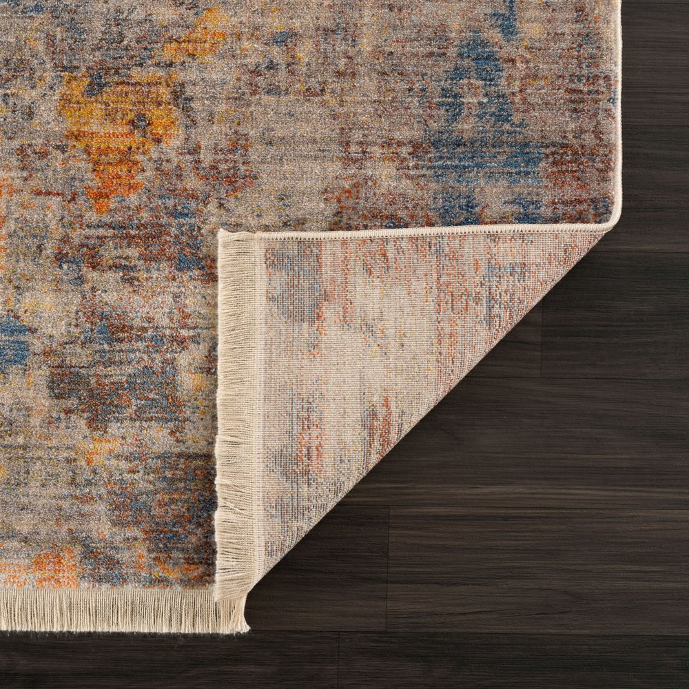 9' X 12' Gray Beige Blue And Yellow Abstract Power Loom Distressed Stain Resistant Area Rug
