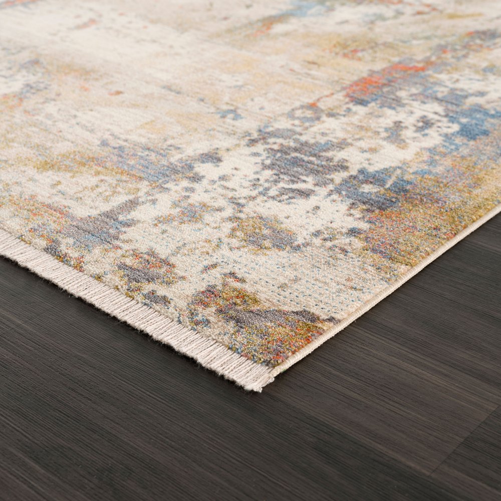 4' X 6' Gray And Ivory Abstract Power Loom Distressed Stain Resistant Area Rug
