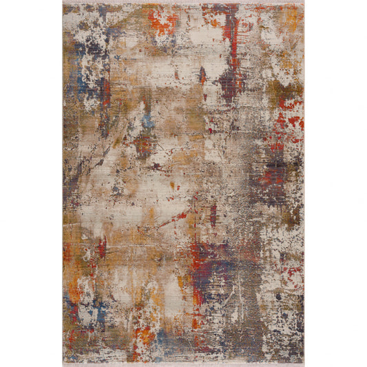 5' X 8' Gray And Ivory Abstract Power Loom Distressed Stain Resistant Area Rug