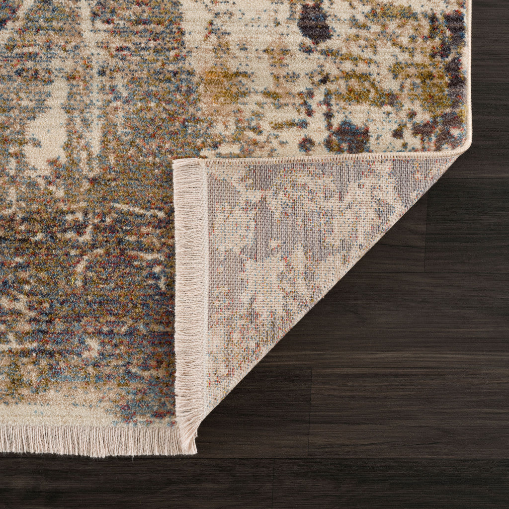 5' X 8' Gray And Ivory Abstract Power Loom Distressed Stain Resistant Area Rug