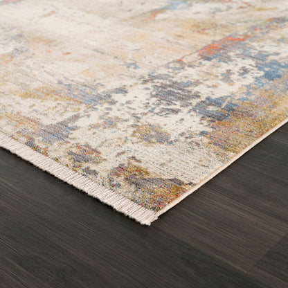 9' X 12' Gray And Ivory Abstract Power Loom Distressed Stain Resistant Area Rug