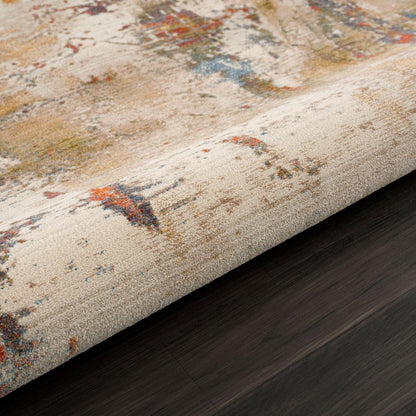 9' X 12' Gray And Ivory Abstract Power Loom Distressed Stain Resistant Area Rug