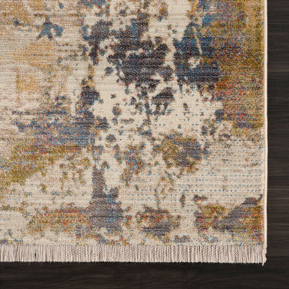 9' X 12' Gray And Ivory Abstract Power Loom Distressed Stain Resistant Area Rug