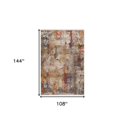 9' X 12' Gray And Ivory Abstract Power Loom Distressed Stain Resistant Area Rug