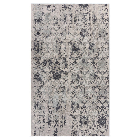 2' X 3' Cream And Gray Damask Stain Resistant Area Rug