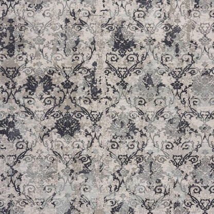 2' X 3' Cream And Gray Damask Stain Resistant Area Rug