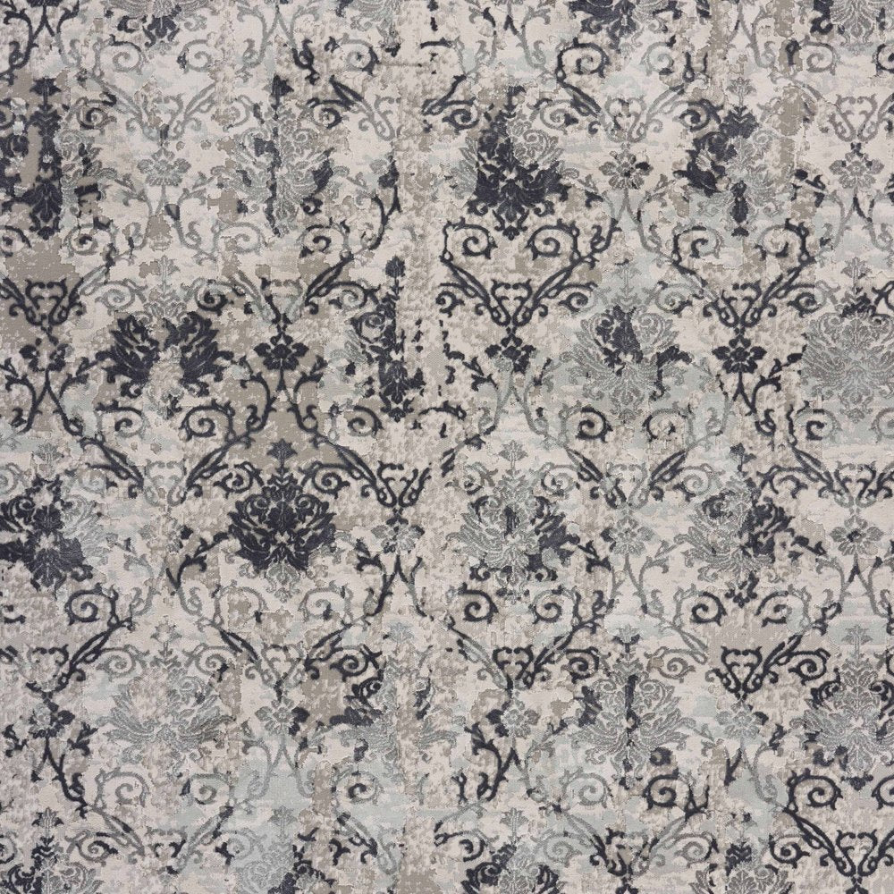 2' X 3' Cream And Gray Damask Stain Resistant Area Rug