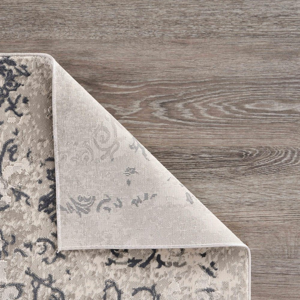 2' X 3' Cream And Gray Damask Stain Resistant Area Rug