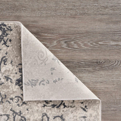 2' X 3' Cream And Gray Damask Stain Resistant Area Rug