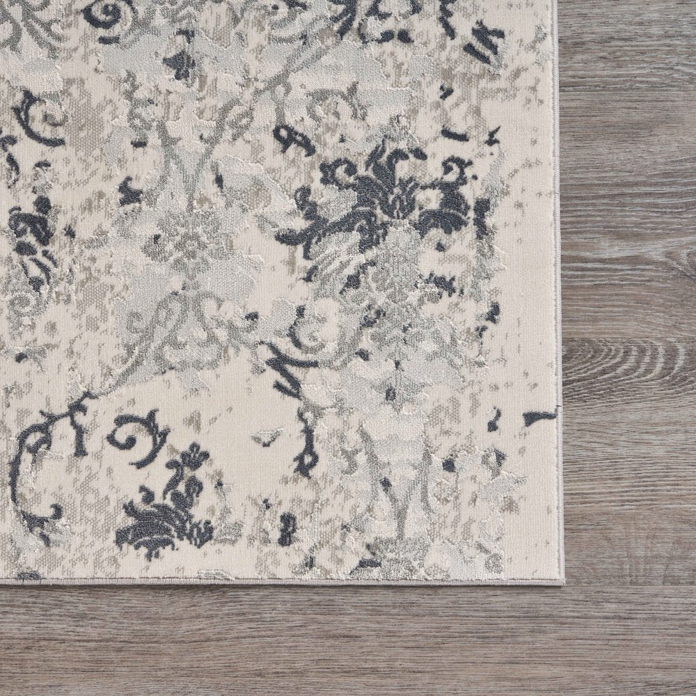 2' X 3' Cream And Gray Damask Stain Resistant Area Rug