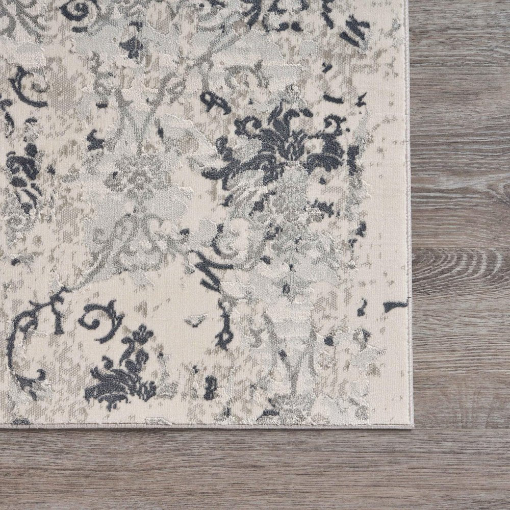 2' X 3' Cream And Gray Damask Stain Resistant Area Rug