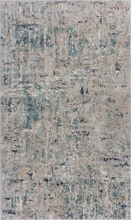 2' X 3' Gray Blue Taupe And Cream Abstract Distressed Stain Resistant Area Rug
