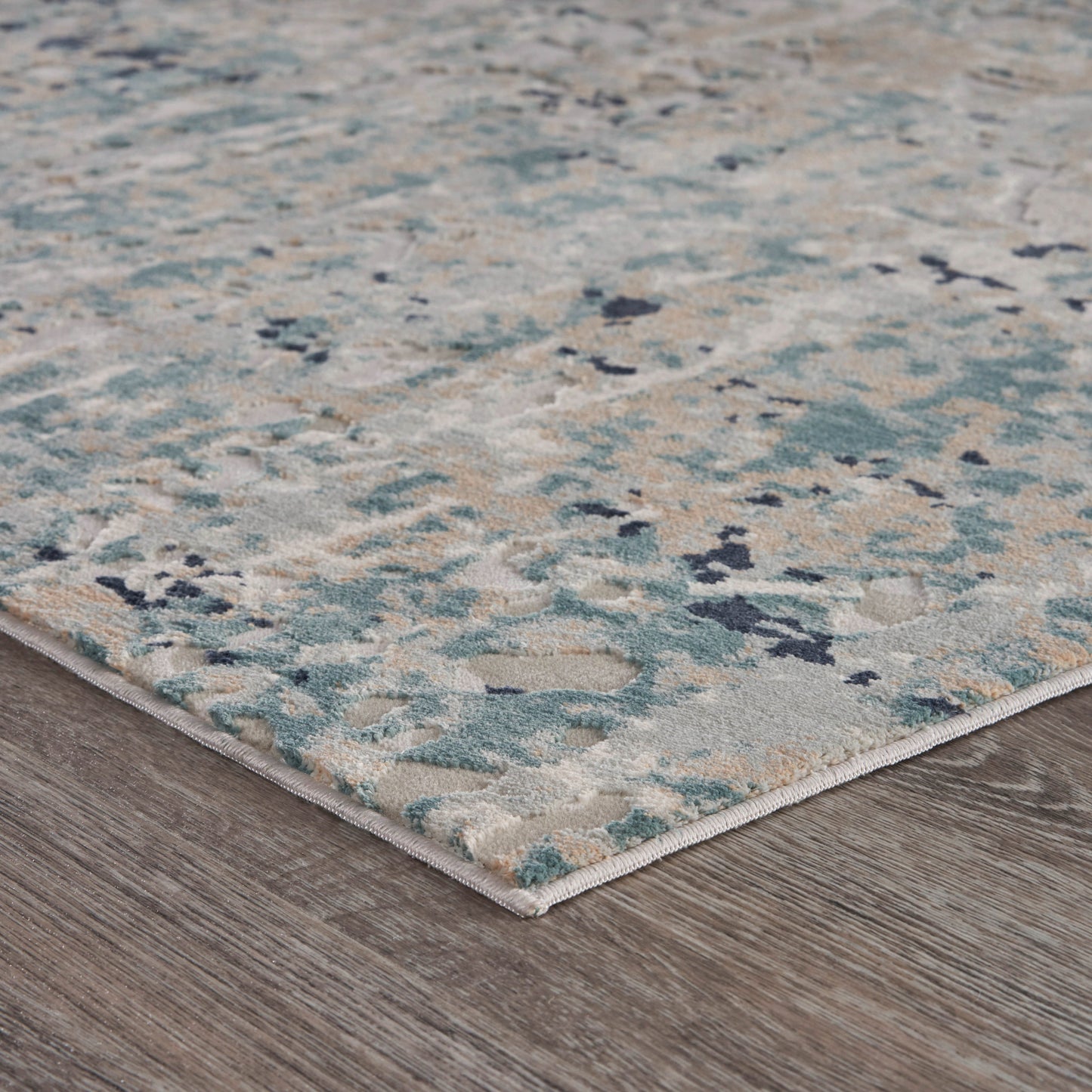 2' X 3' Gray Blue Taupe And Cream Abstract Distressed Stain Resistant Area Rug