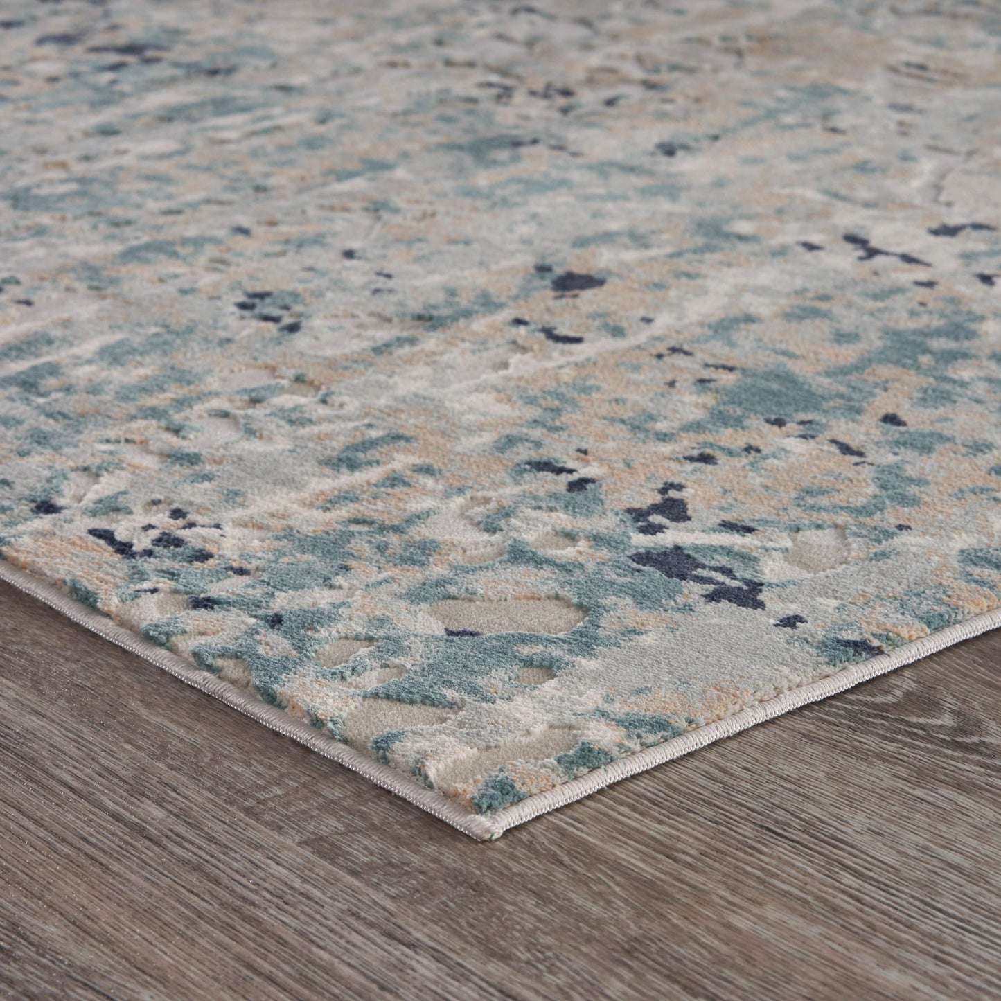 8' X 11' Gray Blue Taupe And Cream Abstract Distressed Stain Resistant Area Rug