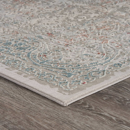 2' X 3' Gray Ivory Slate Blue And Wine Red Abstract Distressed Stain Resistant Area Rug