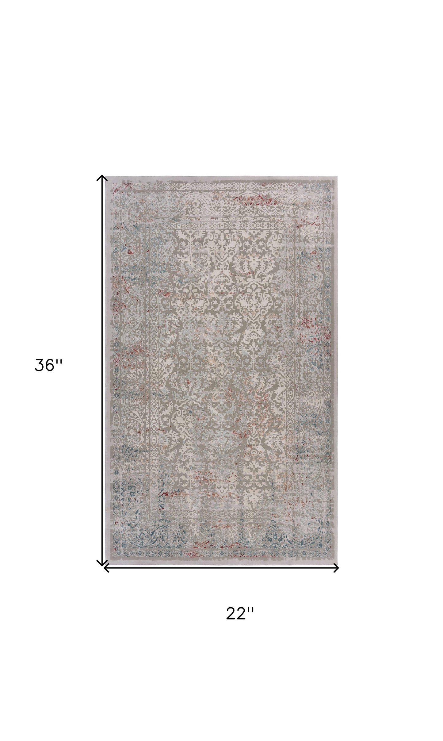 2' X 3' Gray Ivory Slate Blue And Wine Red Abstract Distressed Stain Resistant Area Rug